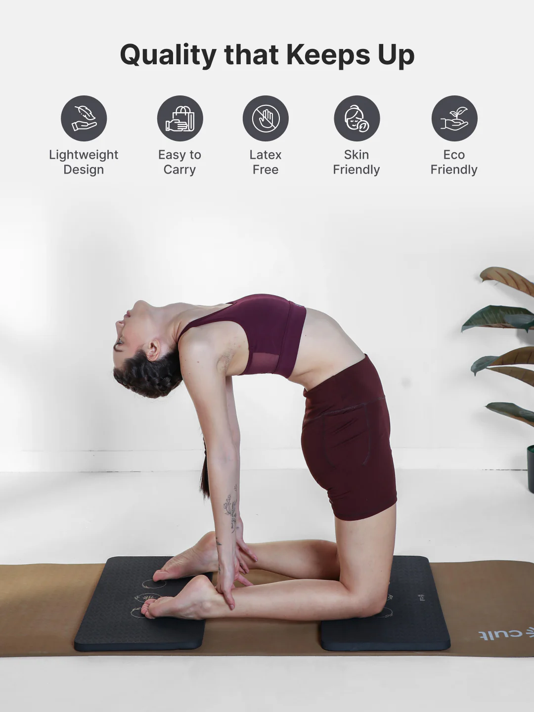 Cult Yoga Essentials Combo Black (6mm TPE Mat + Pair of Knee Pad + Yoga Belt) - Image 5