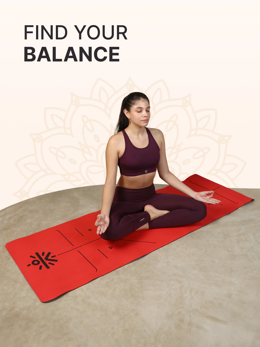 CULT Premium TPE Yoga Mat with Alignment Marks 6mm Thick Non-Slip Exercise & Pilates Mat for Men & Women, Eco-Friendly, Sweat-Resistant with Carry Strap - Red - Image 3