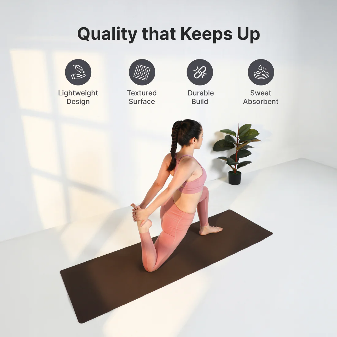 Cult Yoga Mat EVA 4mm with Carry Strap Non-Slip, Lightweight, Cushioned & Sweat-Resistant Exercise Mat Durable, Portable & Eco-Friendly Workout Mat for Yoga, Pilates, Home Gym & Fitness Brown - Image 4
