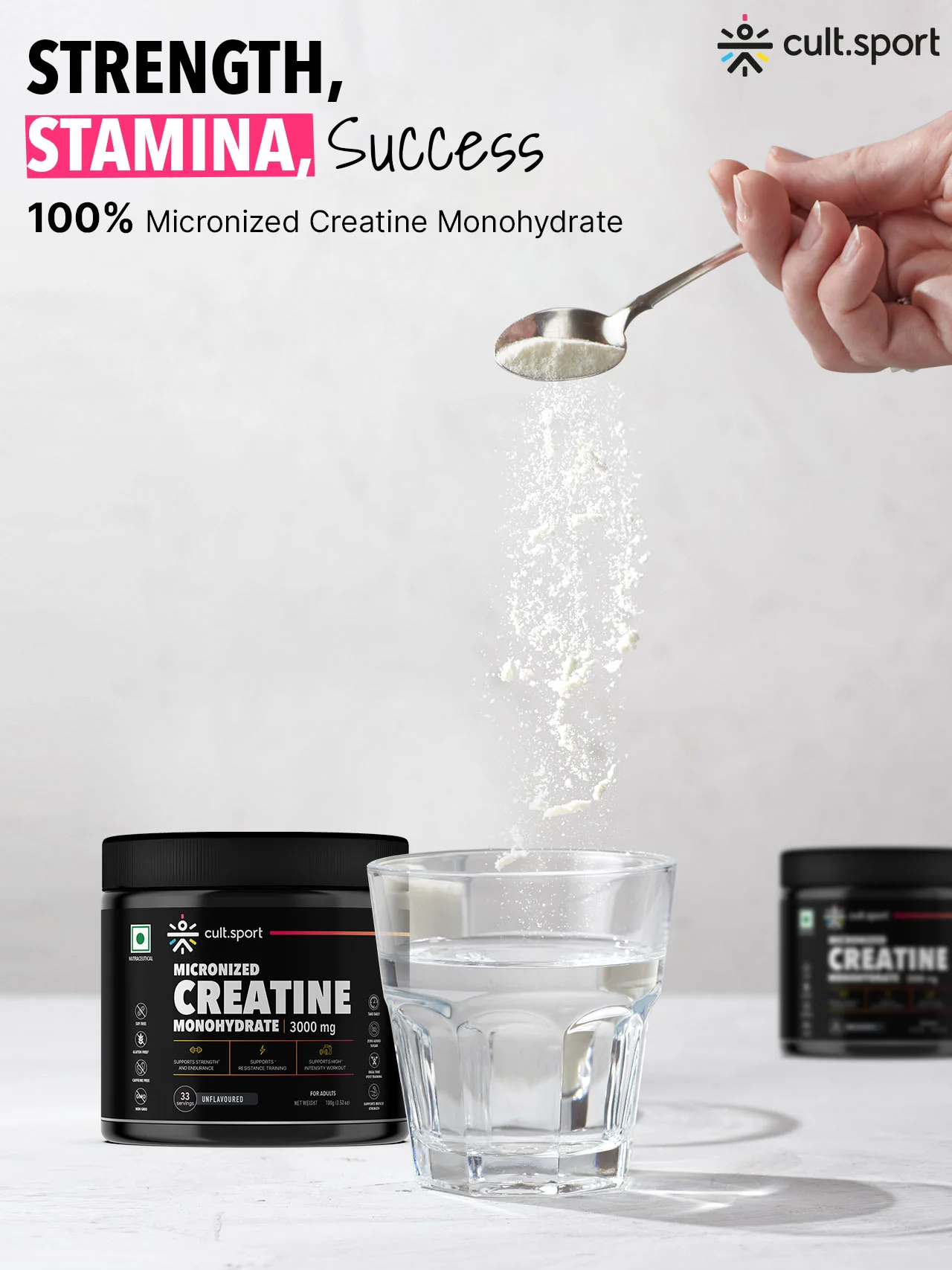 Cultsport Creatine Monohydrate 100 g | Micronised | 100% Vegetarian | Unflavoured | Dairy-Free | Gluten-Free - Image 5