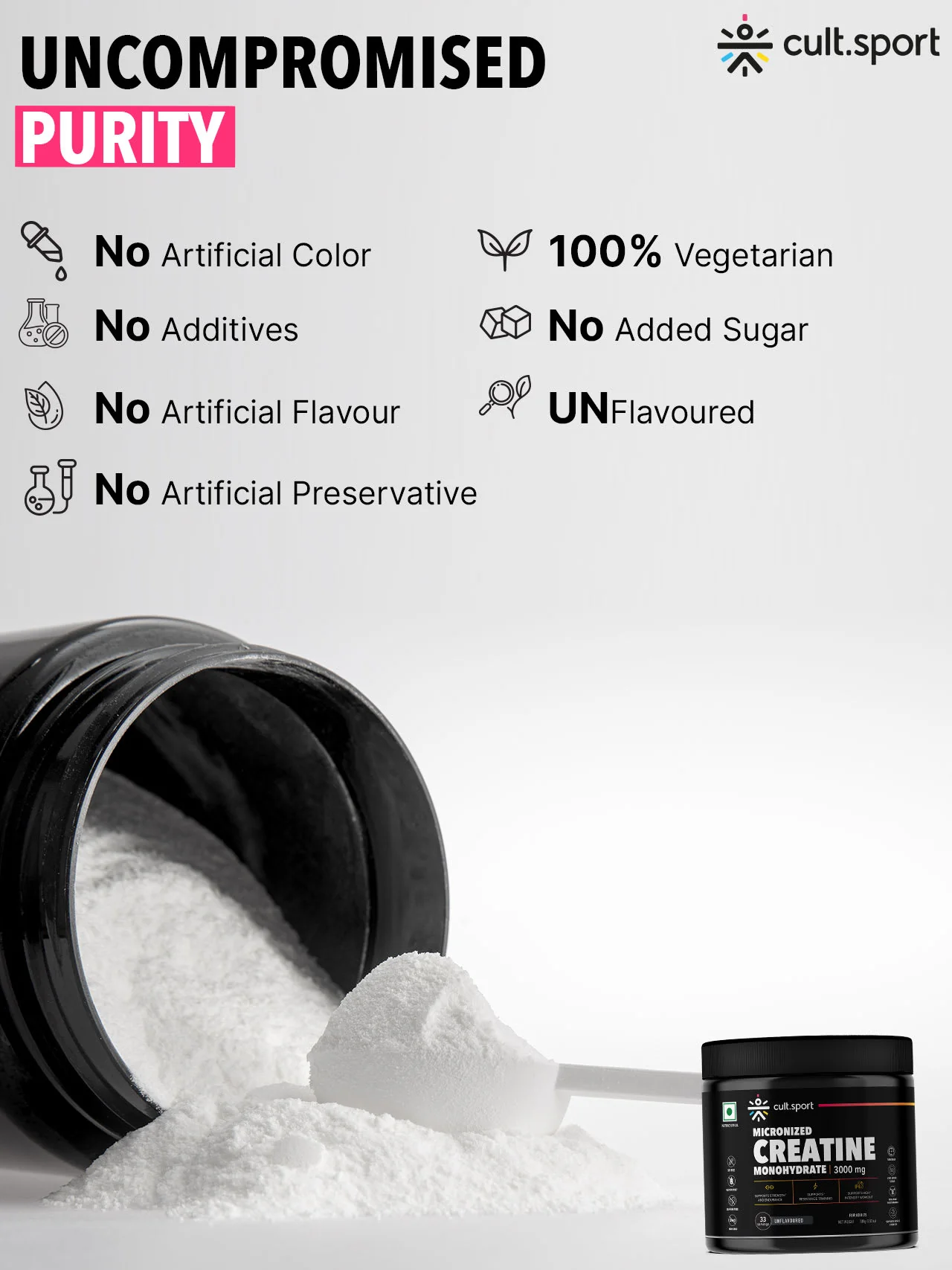 Cultsport Creatine Monohydrate 100 g | Micronised | 100% Vegetarian | Unflavoured | Dairy-Free | Gluten-Free - Image 6