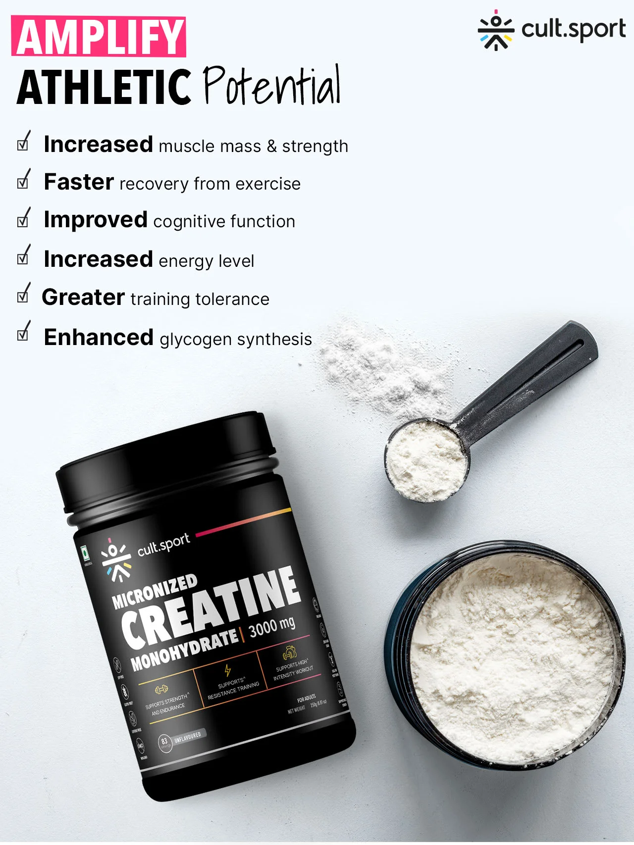 Cultsport Creatine Monohydrate 250 g | Micronised | 100% Vegetarian | Unflavoured | Dairy-Free | Gluten-Free - Image 5