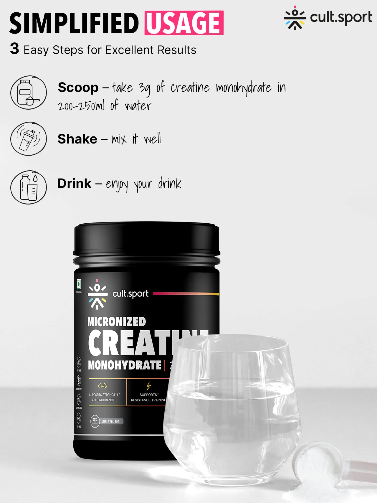 Cultsport Creatine Monohydrate 250 g | Micronised | 100% Vegetarian | Unflavoured | Dairy-Free | Gluten-Free - Image 7