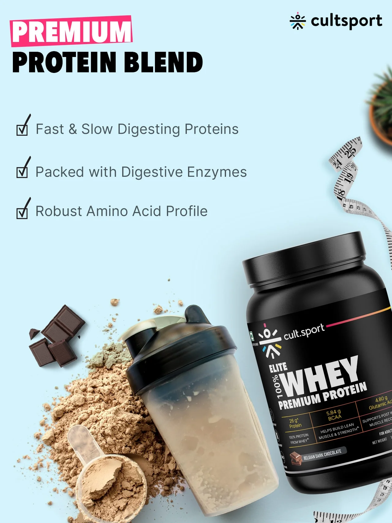 100% Whey Protein Premium Protein - 2kg | Sugar free | Protein Powder for Men & Women for Muscle Support & Recovery | 25g Protein Per Serving | 2.5g BCAA, 3.9g Glutamic acid | Belgium Dark Chocolate - Image 7