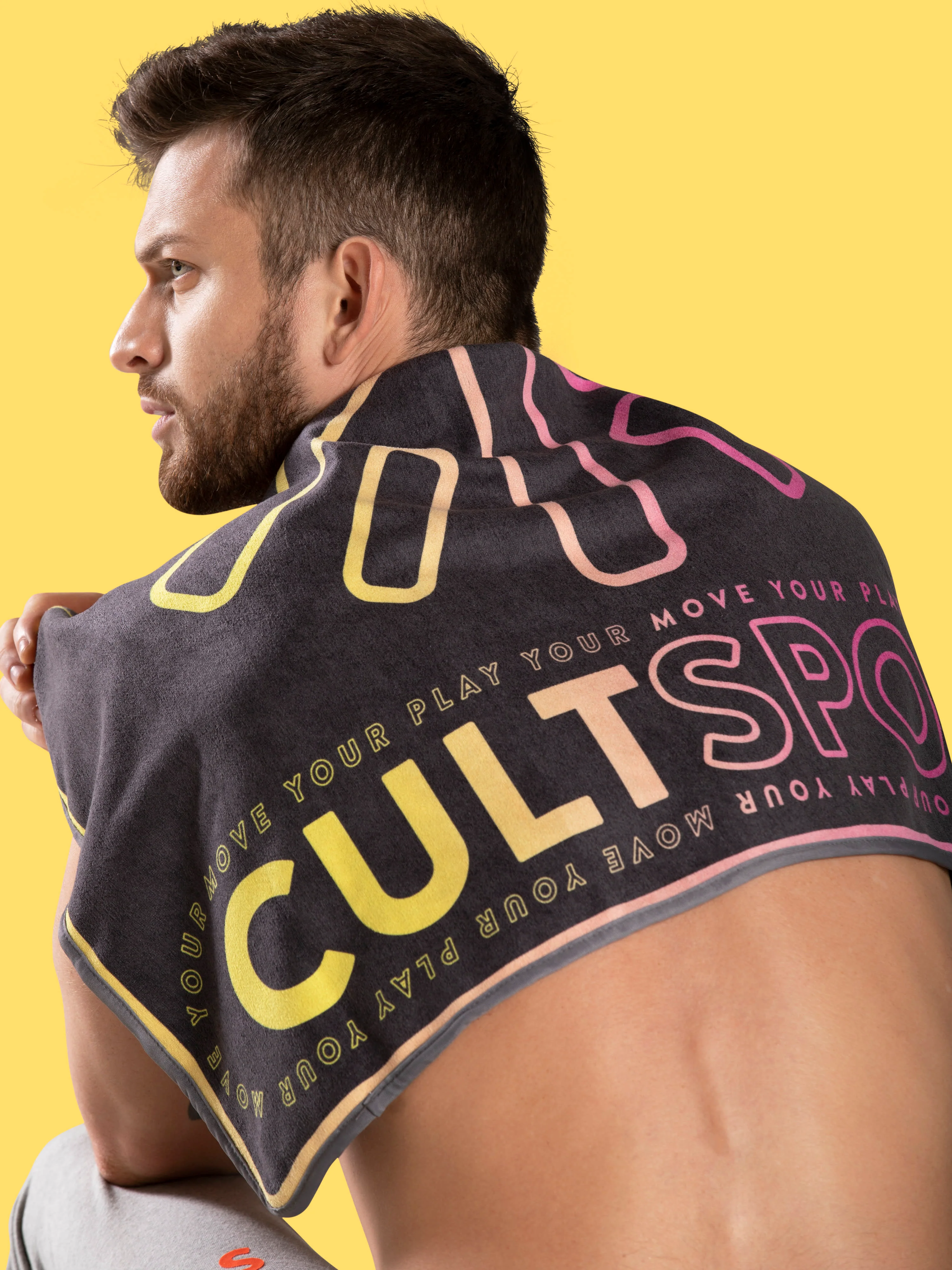 Yellow Pink Microfibre Gym Towel