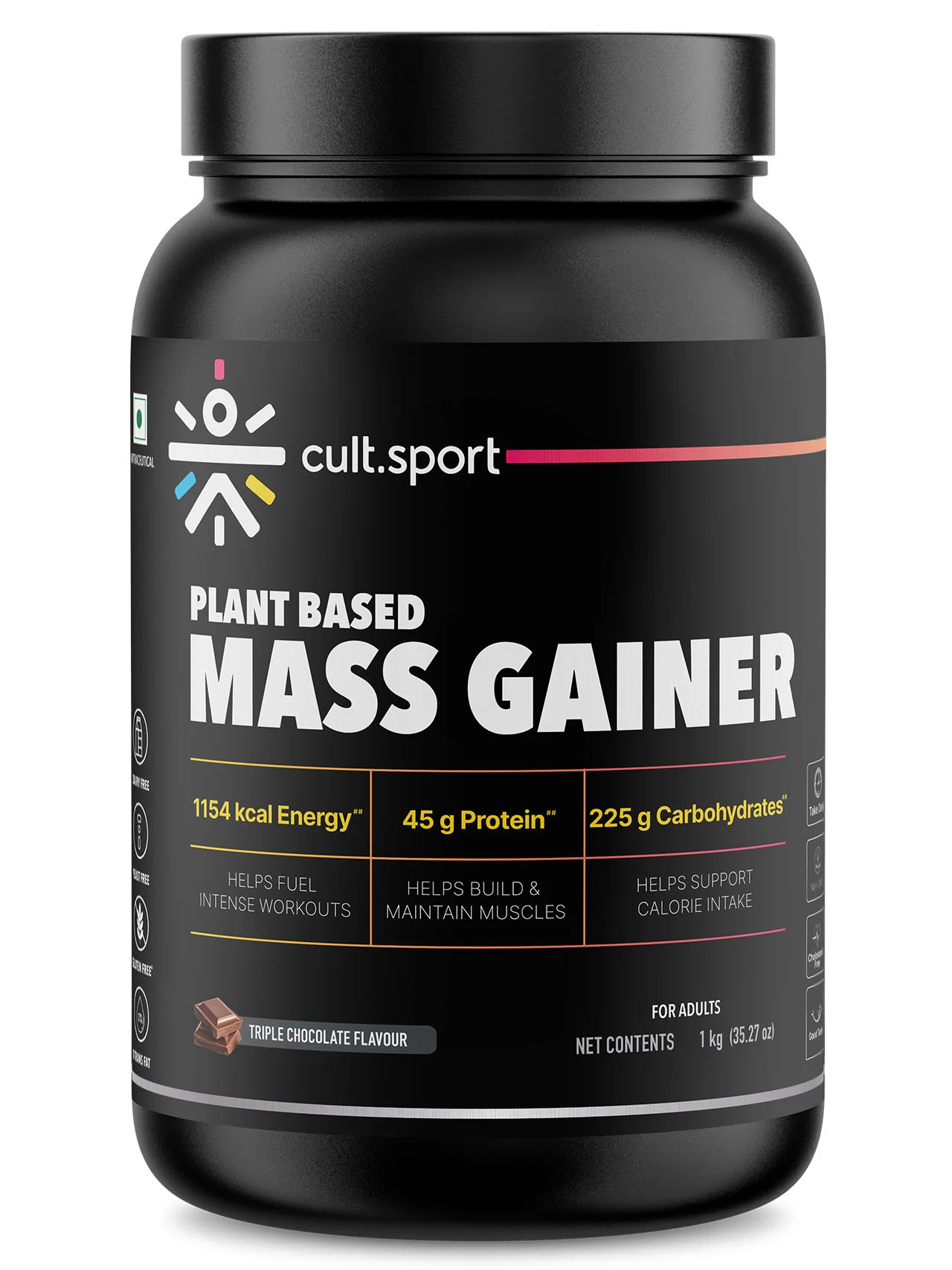 Cultsport Plant-Based Mass Gainer | Triple Chocolate Flavour | Gluten-Free | Cholesterol-Free