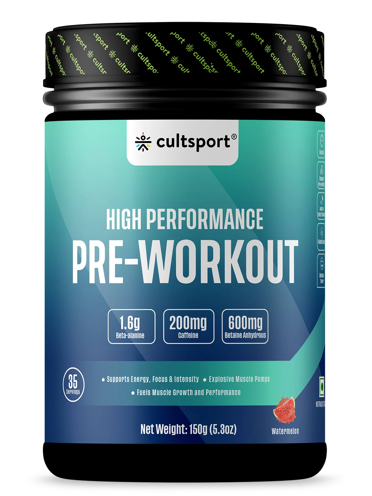 High Performance Pre Workout Powder, 150g | Sugar Free | Sustained Energy Releaseing Blend for Men & Women (Caffeine+Beta Alanine+Creatine Monohydrate), 35 Servings Watermelon Falvour