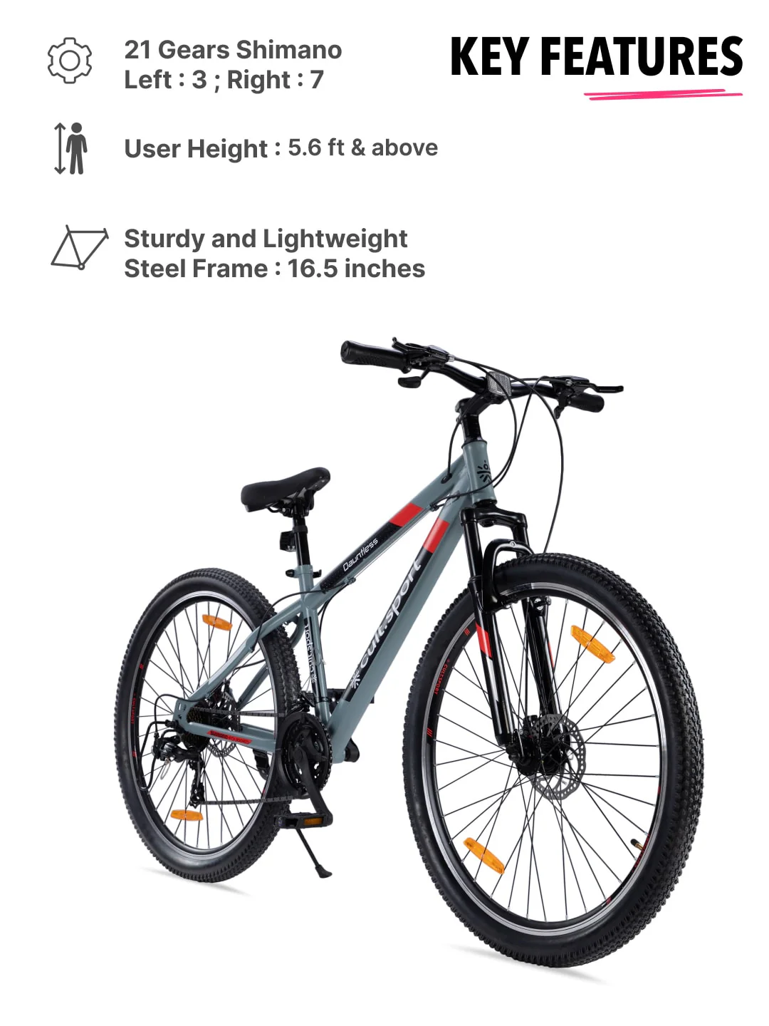 DAUNTLESS21S29TGREYSteel 21 Speed Shimano Gear 29 inch Mountain Cycle, Dual Disc Brake, Front Suspension and Double Wall Rim - Image 2