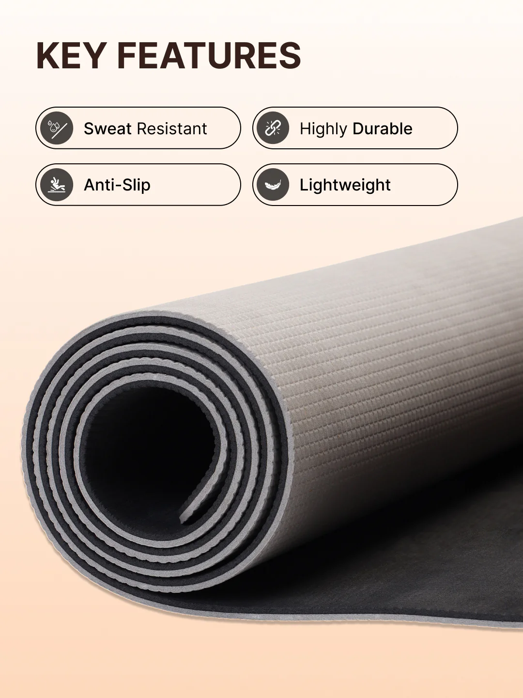 EVA 5mm Yoga Mat with carry strap with Yoga Wheel Grey - Image 3