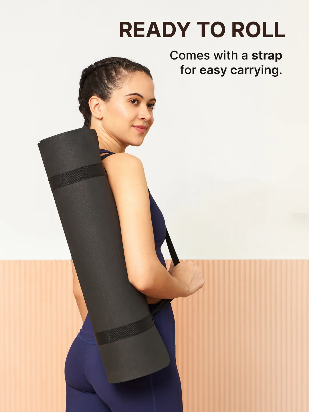 EVA 5mm Yoga Mat with carry strap with Yoga Wheel Grey - Image 7