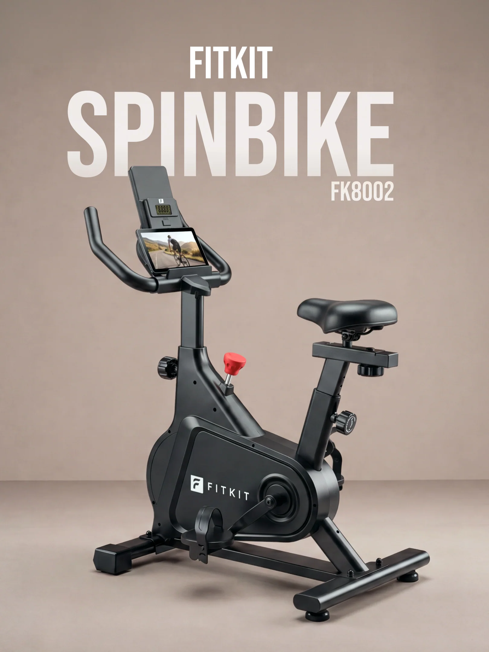 Fitkit by Cult FK8002 Spin Bike with 4 Kg Flywheel, LCD display, Adjustable Brake Pad Resistance with Belt Drive System for Fitness at Home Workouts | Max Weight : 140 kg (Black) - Image 2