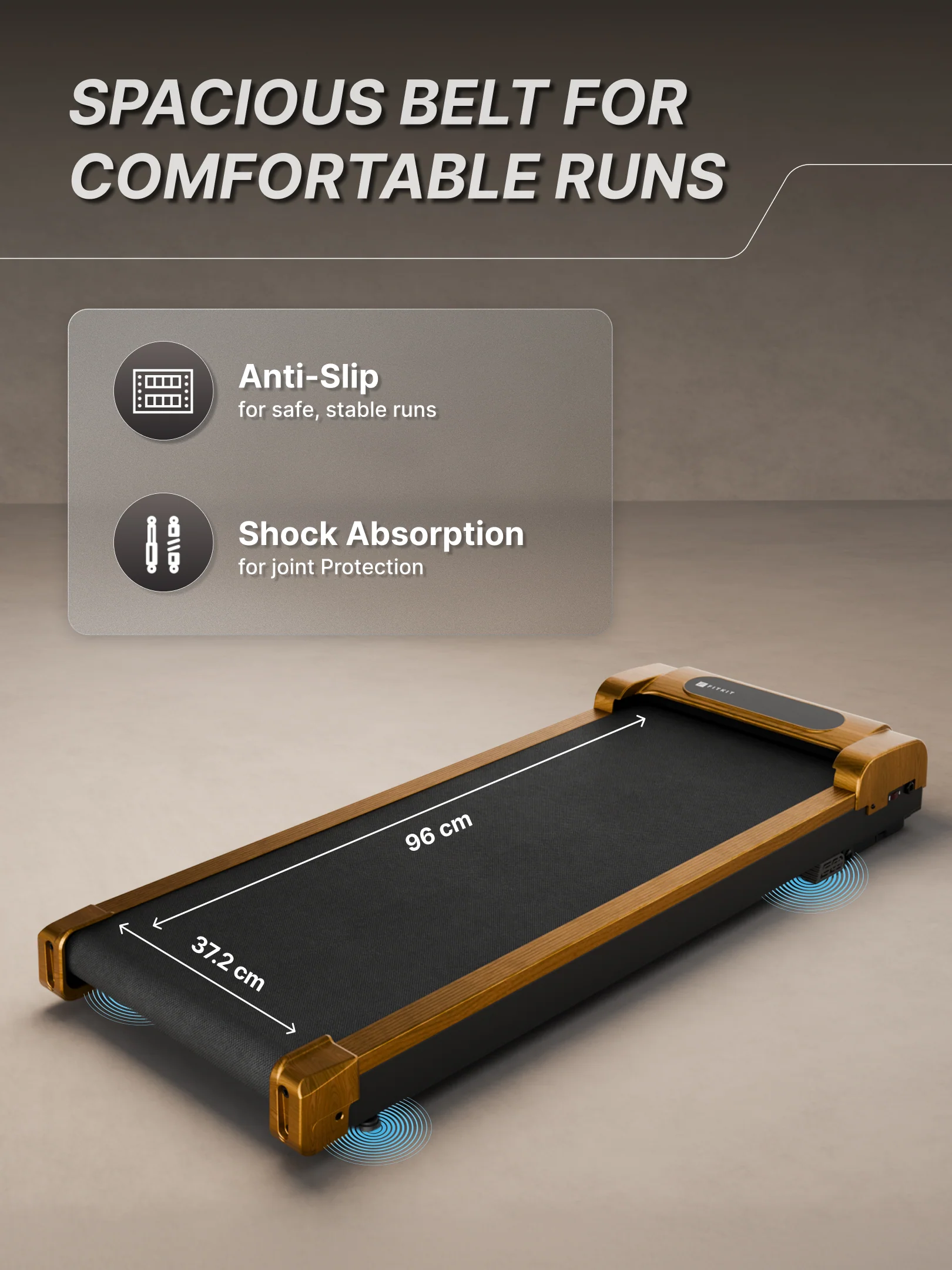 Fitkit by Cult Walking Pad Neo Gold Oak (BLDC 3.5HP Peak Power) Compact & Under Desk DC Motor Treadmill | Max Weight: 120kg | Home use with Remote Control (with 6 Months Extended Warranty) - Image 5