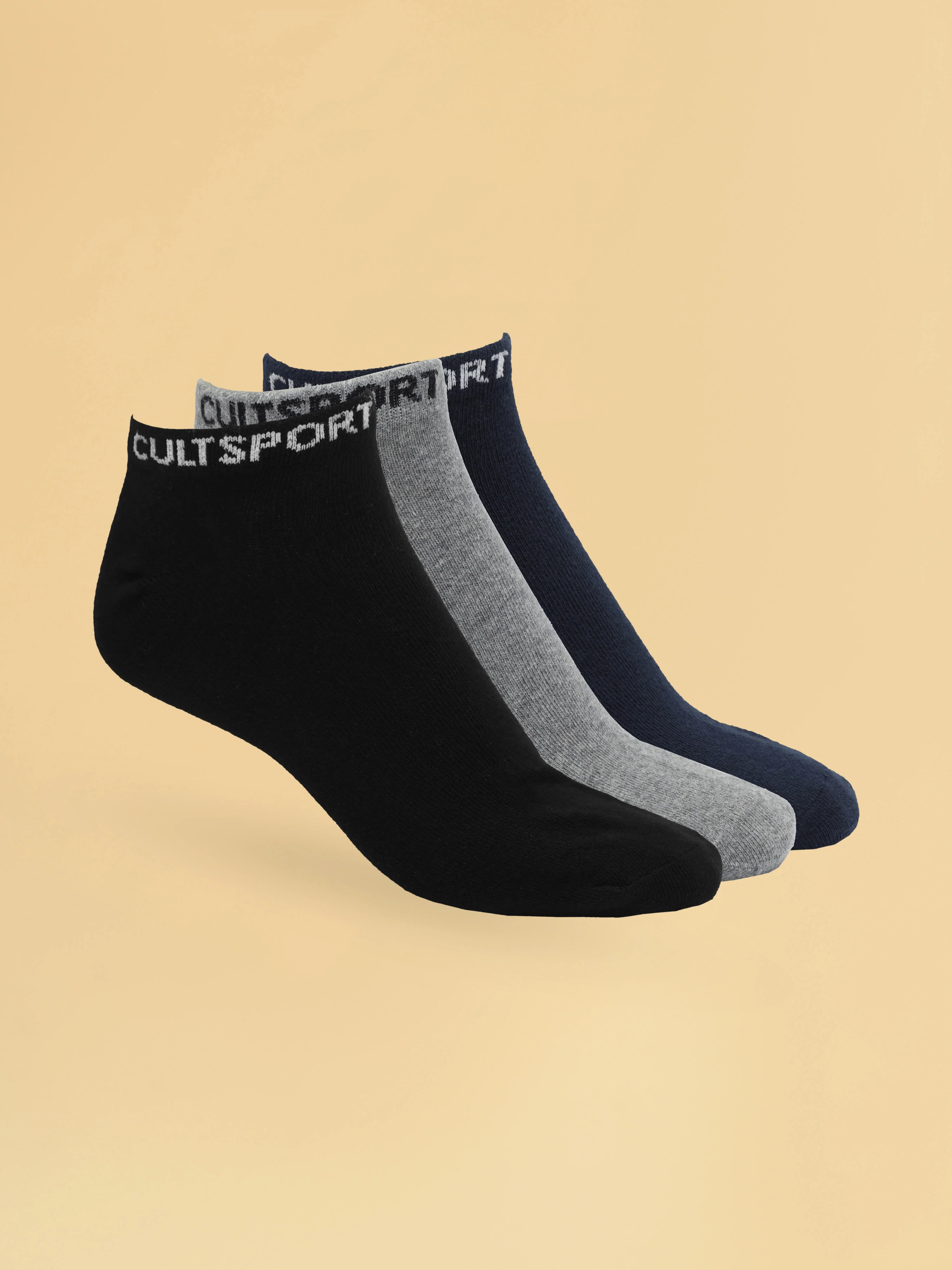 Sports Low Ankle Length Pack of 3 Black,Grey & Navy Men's Socks