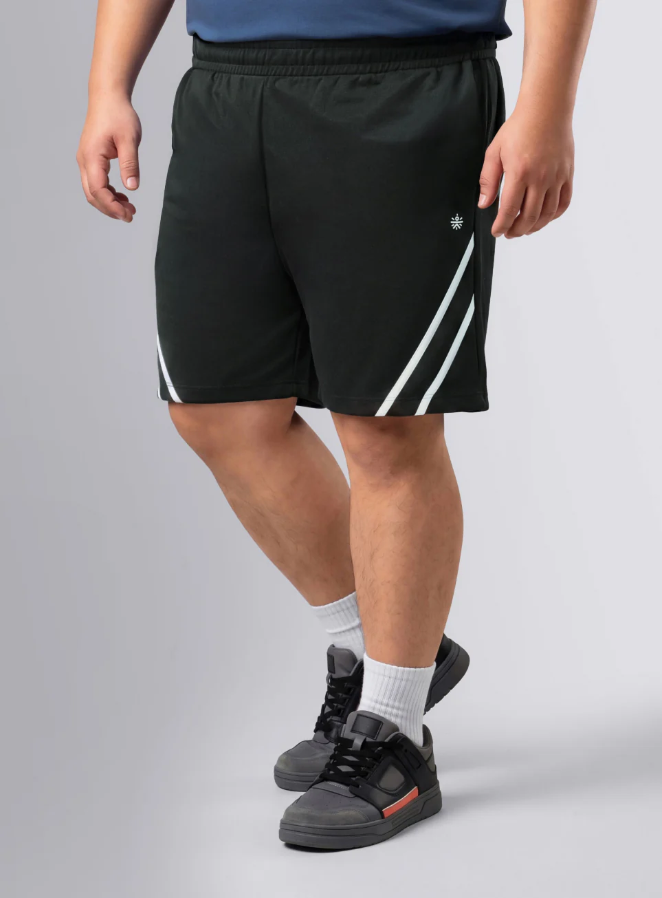 Men's Black Contrast Panel Plus Size Shorts