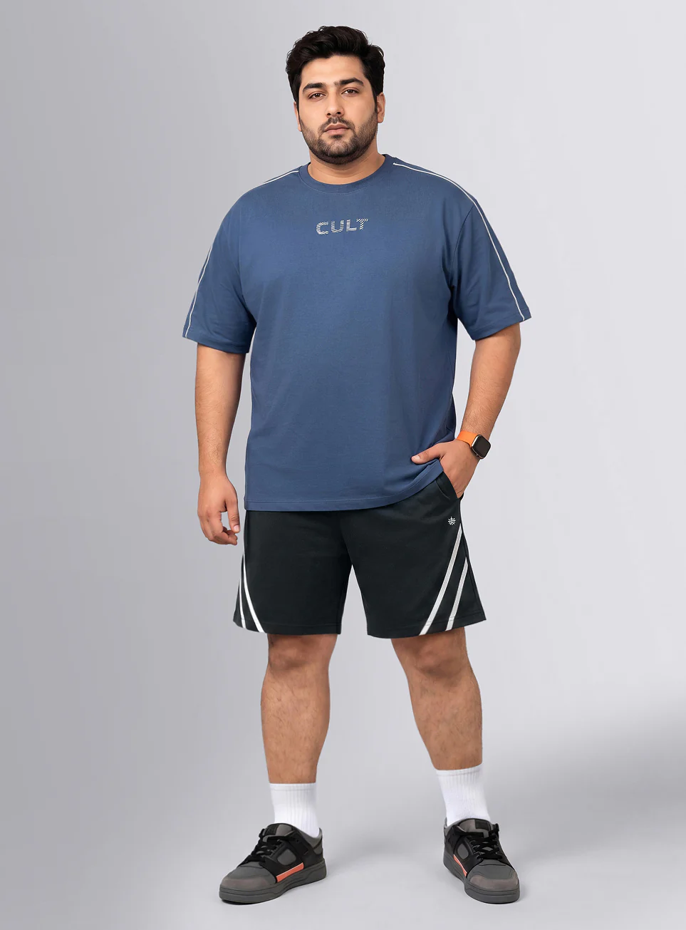 Men's Black Contrast Panel Plus Size Shorts - Image 3