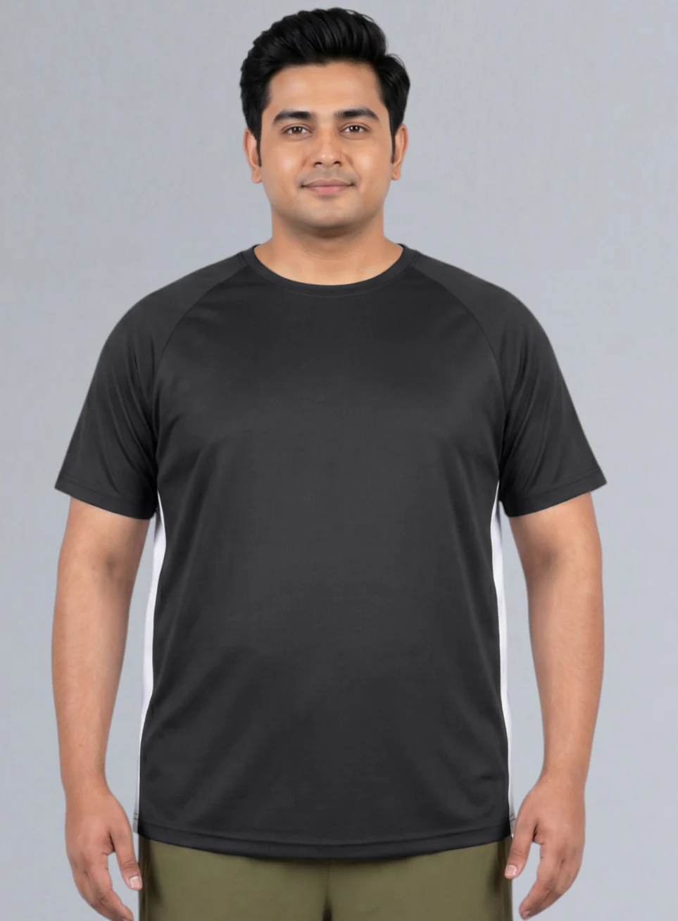 Men's Black Panelled Performance Plus Size T-shirt - Image 4