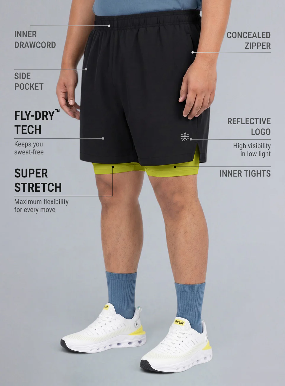 Men's Black Running Plus Size In-Built Shorts - Image 5