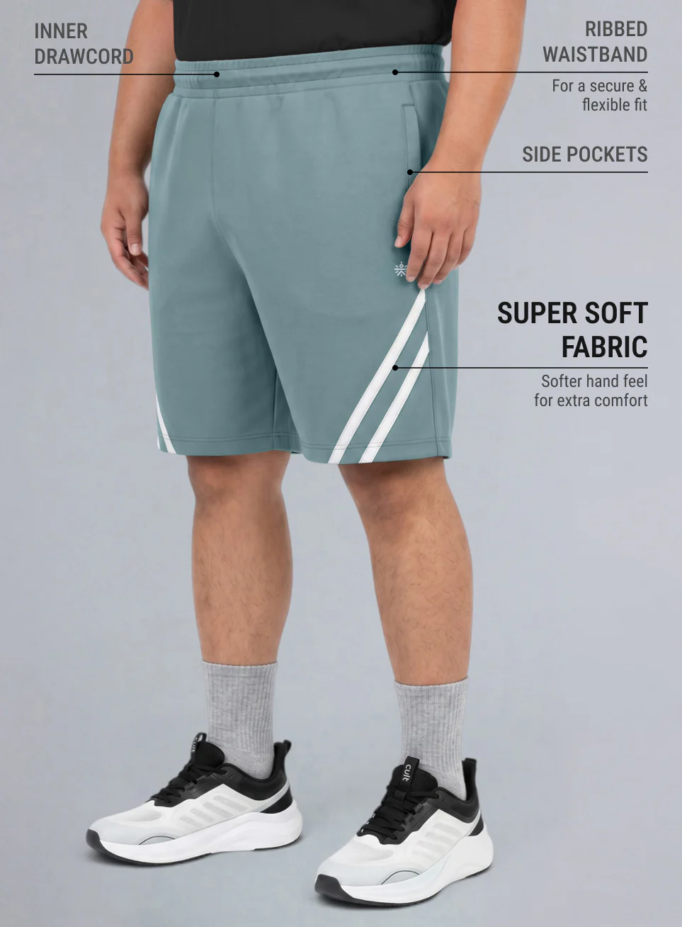 Men's Blue Contrast Panel Plus Size Shorts - Image 5