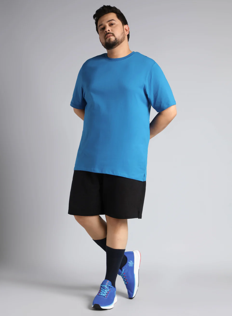 Men's Blue Cotton Plus Size Everyday Regular Fit T-shirt - Image 2