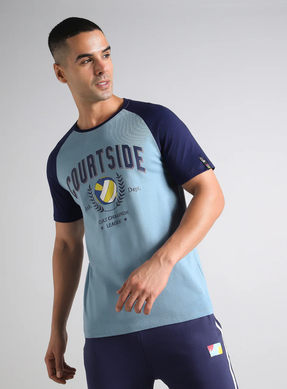 Men's Blue Courtside Sporty Colorblock T-shirt