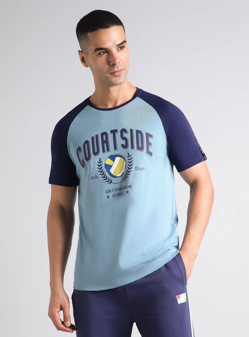 Men's Blue Courtside Sporty Colorblock T-shirt - Image 4