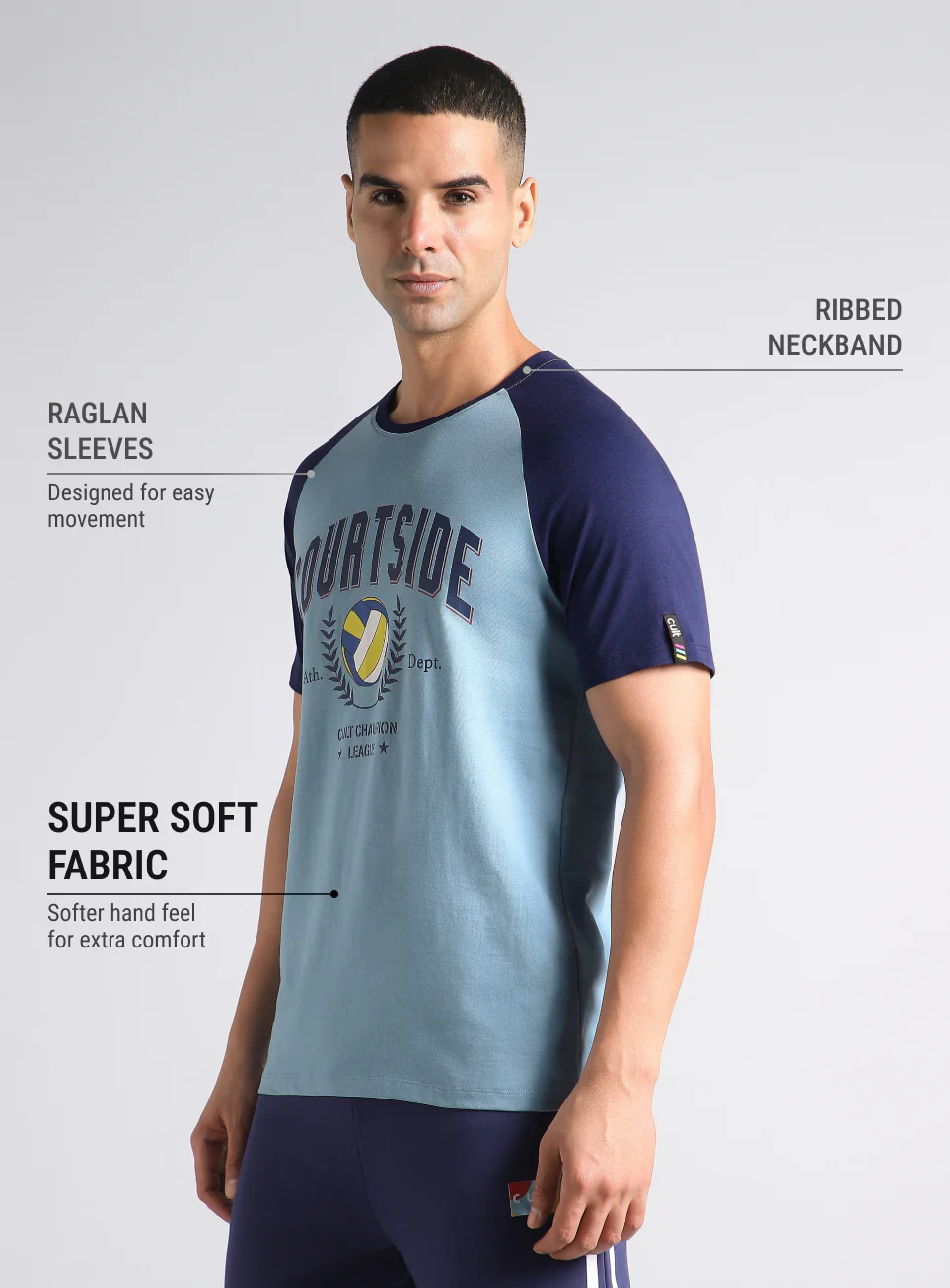 Men's Blue Courtside Sporty Colorblock T-shirt - Image 5