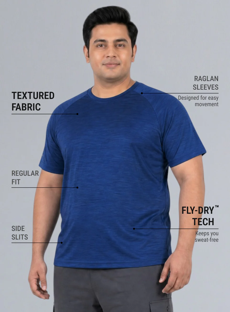Men's Blue Textured Performance Plus Size T-shirt - Image 5