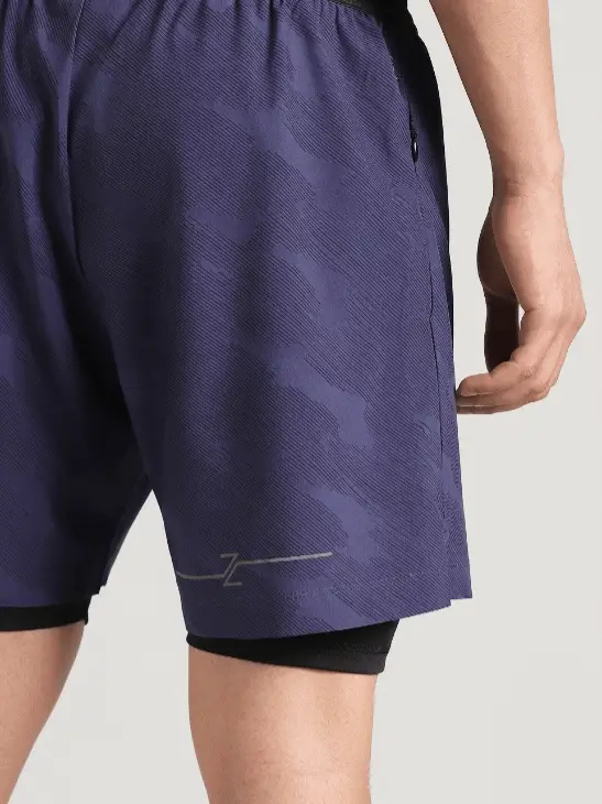 Men's Blue Urban Camo Shorts with Inbuilt Tights - Image 10