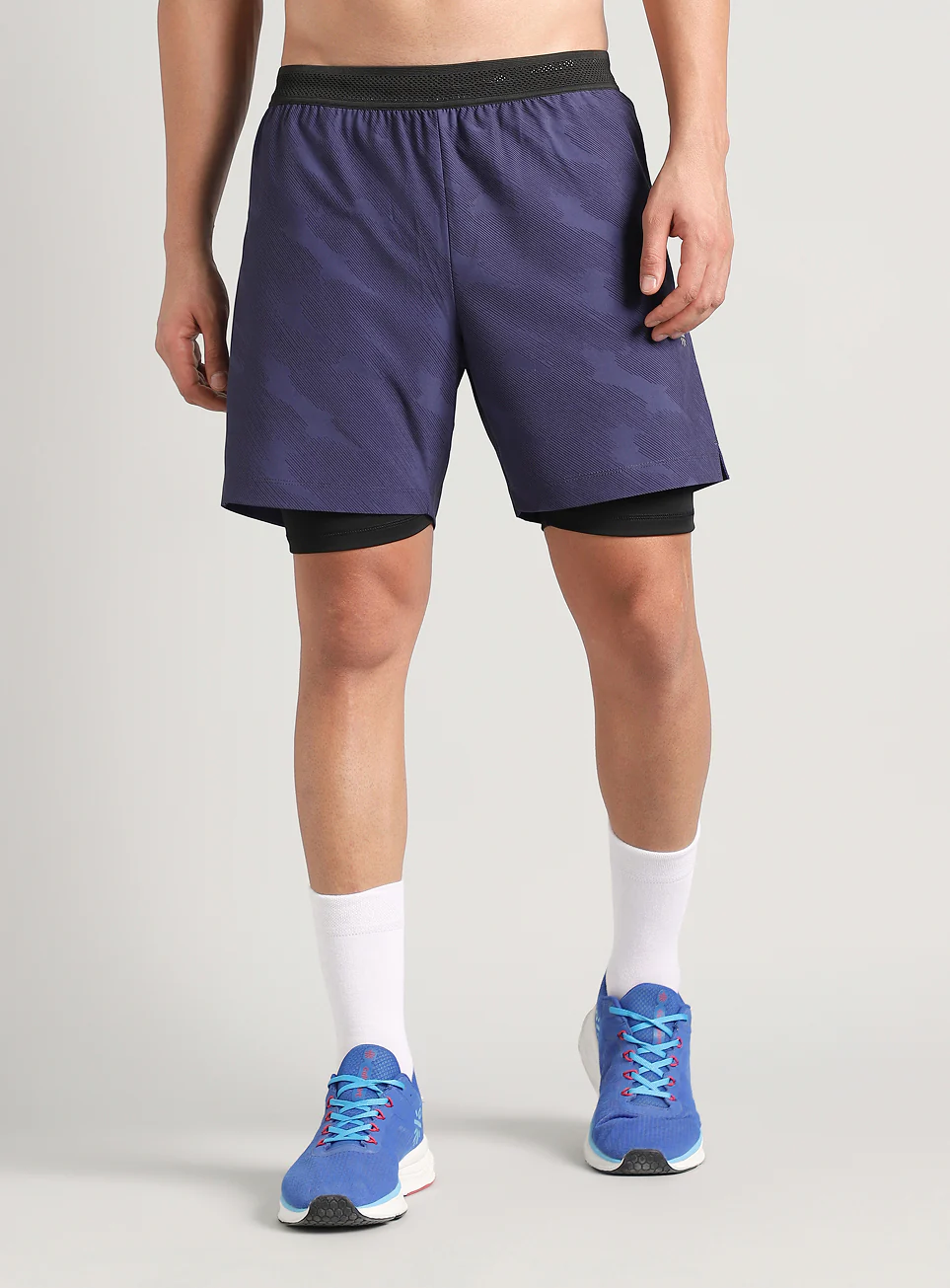 Men's Blue Urban Camo Shorts with Inbuilt Tights - Image 4