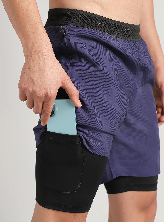 Men's Blue Urban Camo Shorts with Inbuilt Tights - Image 7