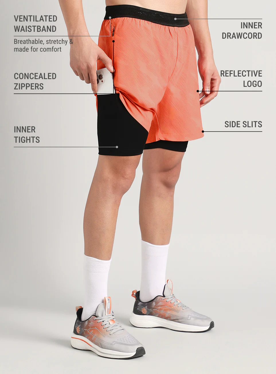Men's Coral Urban Camo Shorts with Inbuilt Tights - Image 5