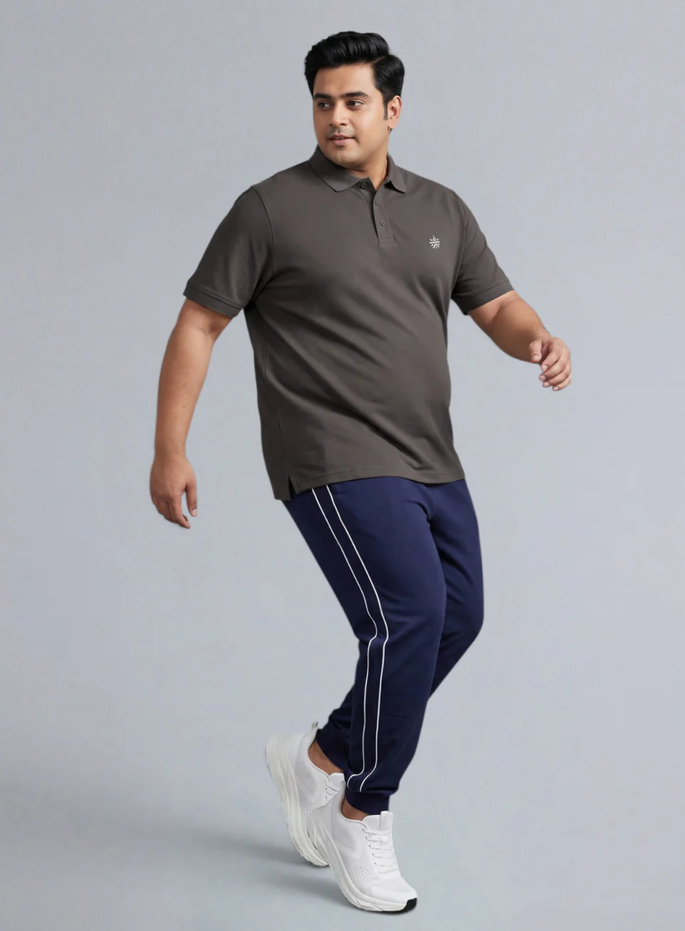 Men's Dark Grey All Day Play Plus Size Polo T-shirt - Image 3