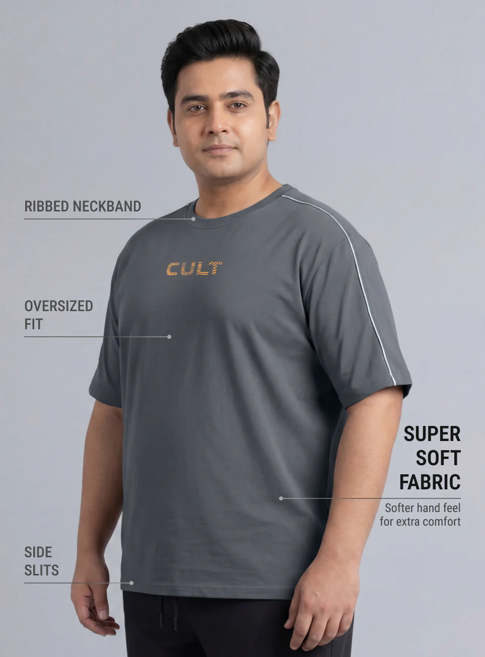 Men's Dark Grey Cult Brand Carrier Plus Size Oversized Fit T-shirt - Image 5