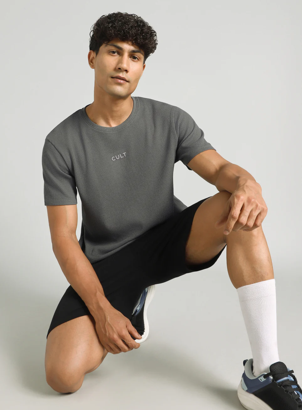 Men's Dark Grey Essential Oversized Fit Waffle T-shirt