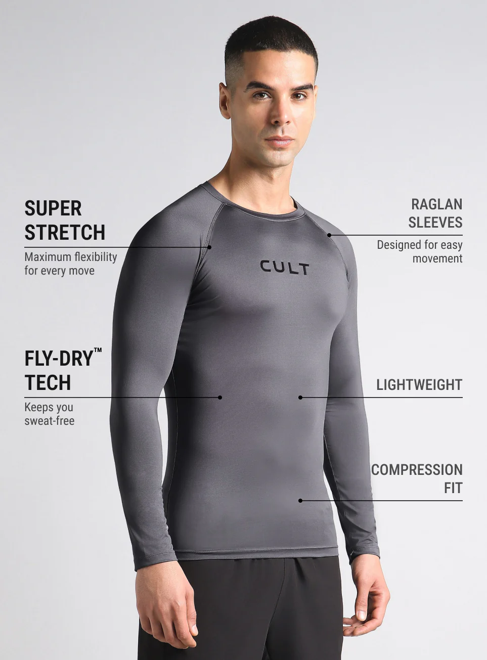 Men's Dark Grey Power Compression Full Sleeve T-shirt - Image 5
