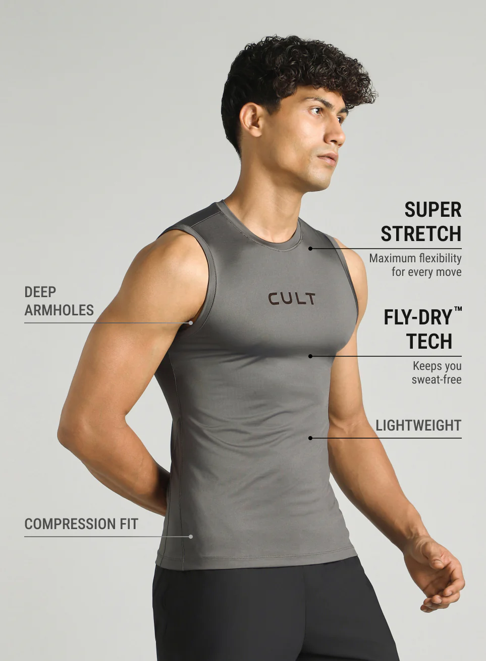 Men's Dark Grey Power Lifter Compression Tank - Image 5