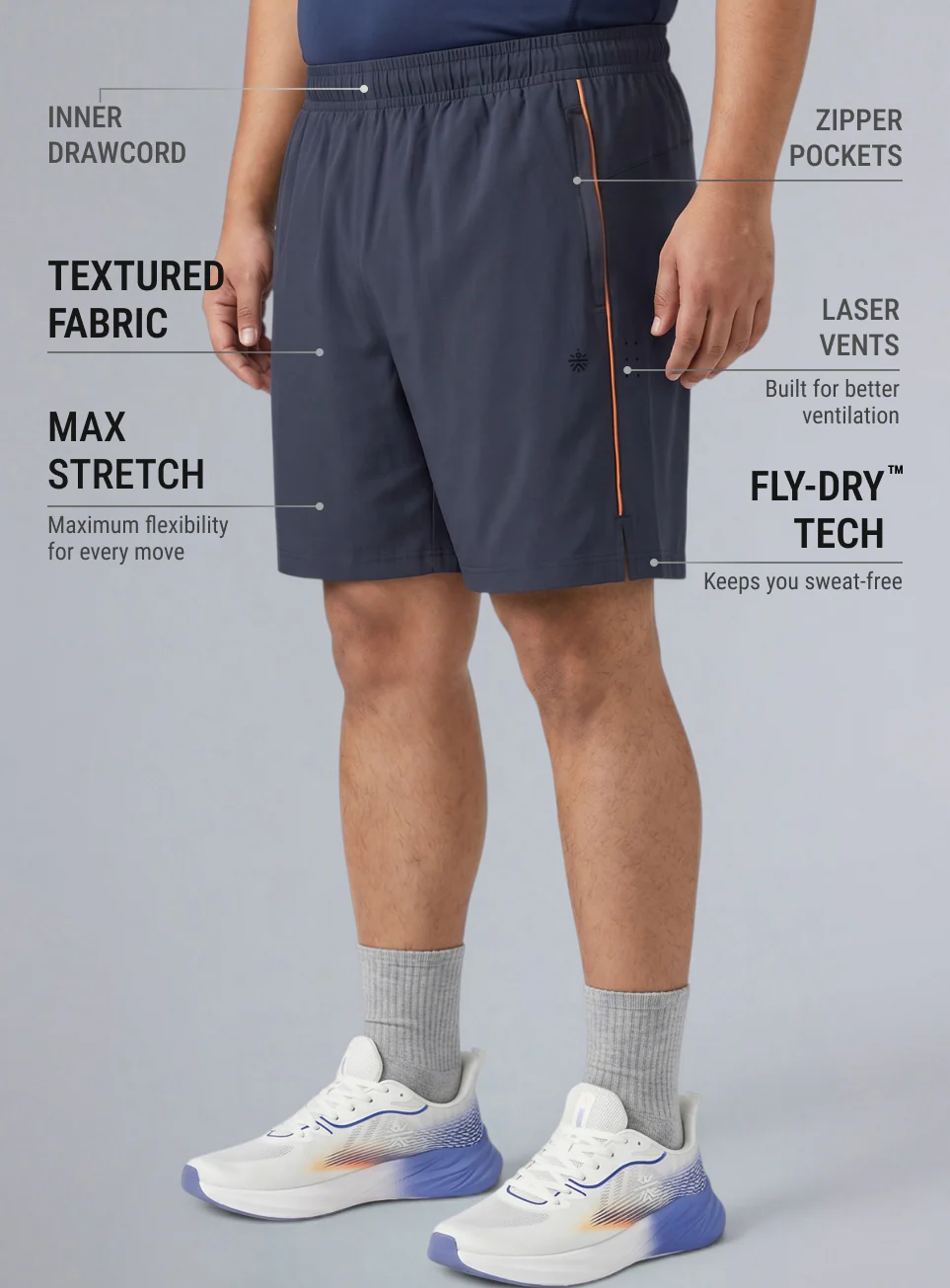 Men's Grey Air Flex Training Plus Size Shorts - Image 5