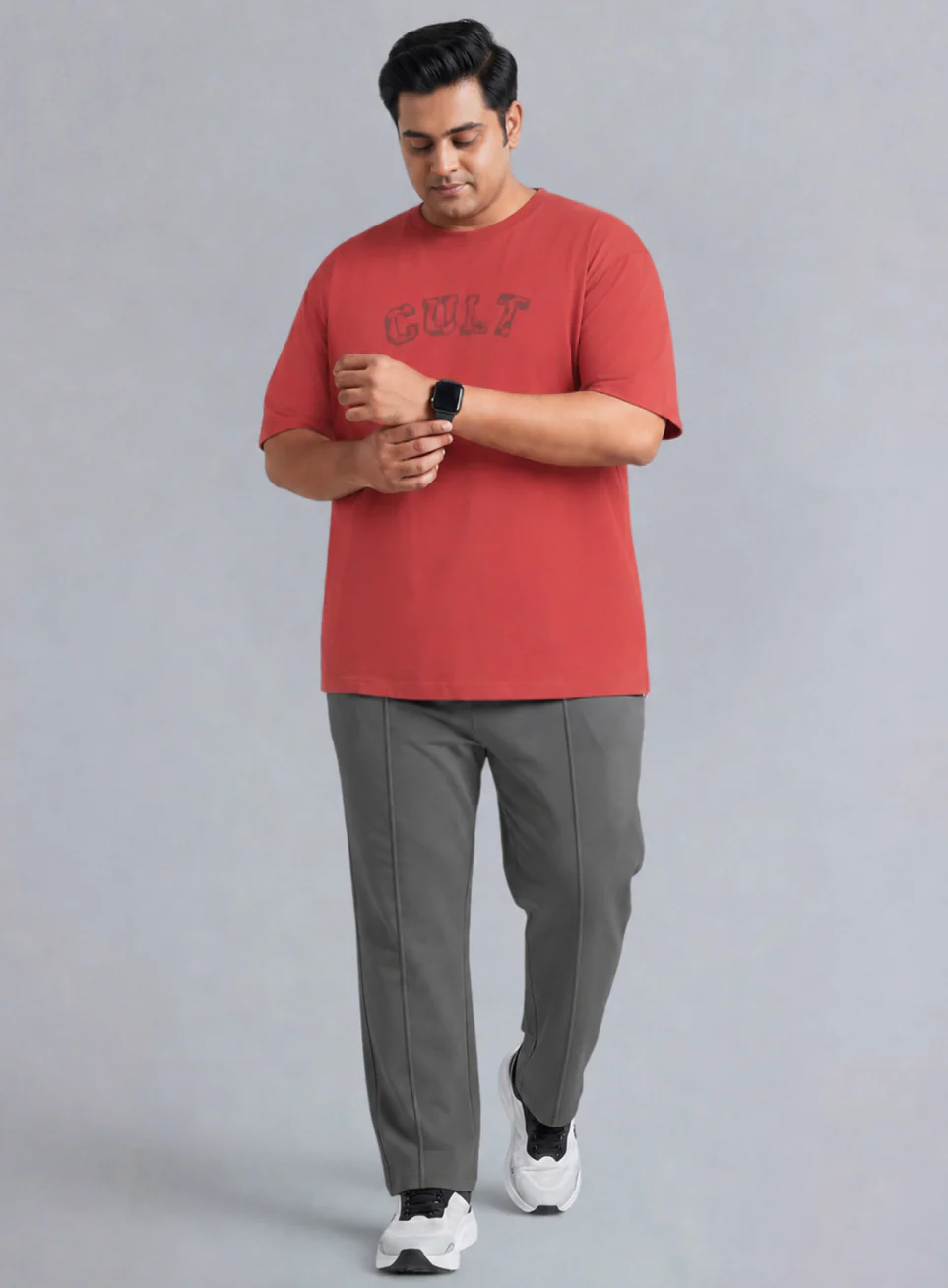 Men's Grey All Day Play Plus Size Straight Fit Trackpants - Image 3