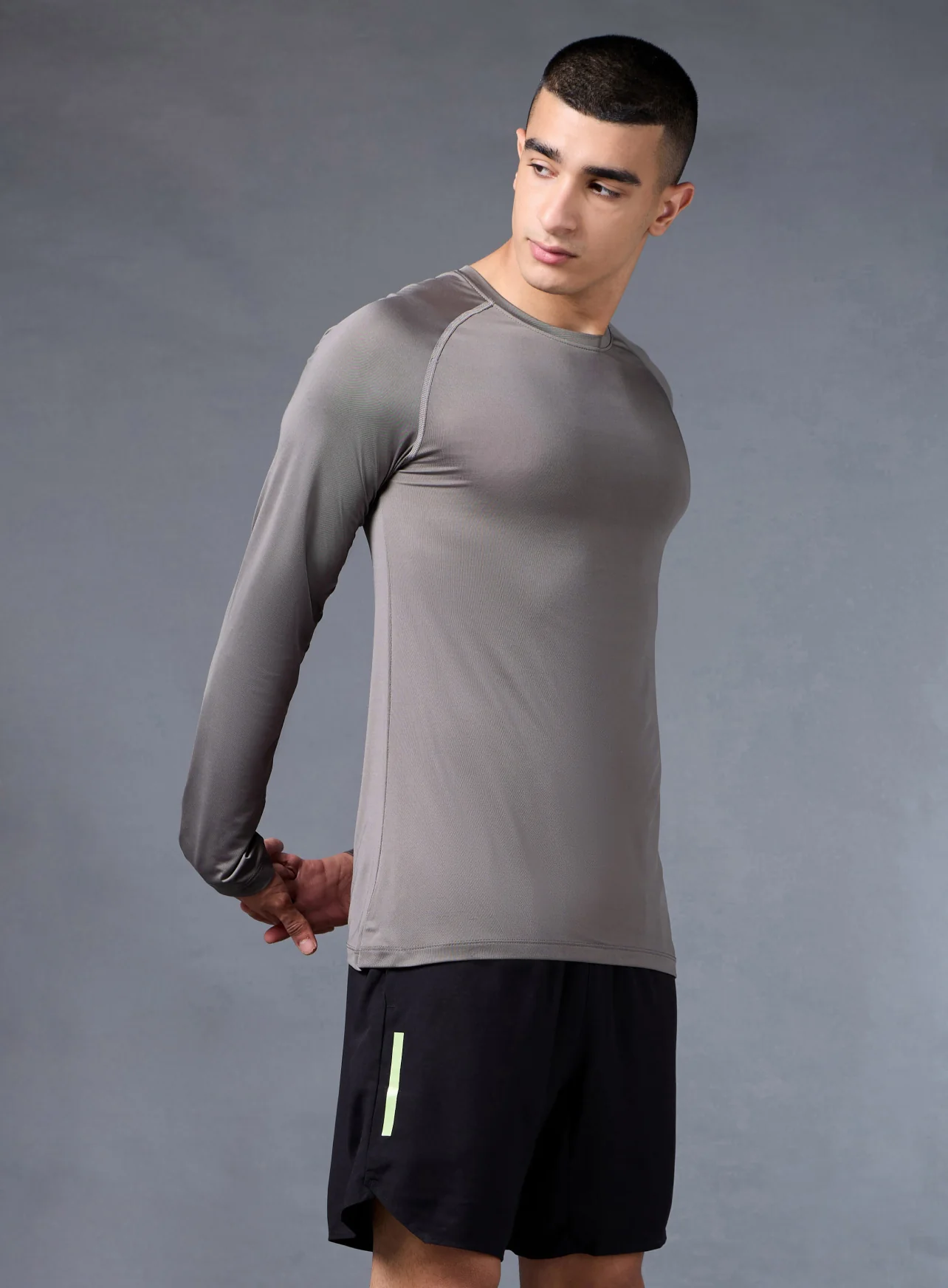 Men's Grey Base Layer Run Full Sleeve Slim Fit T-shirt