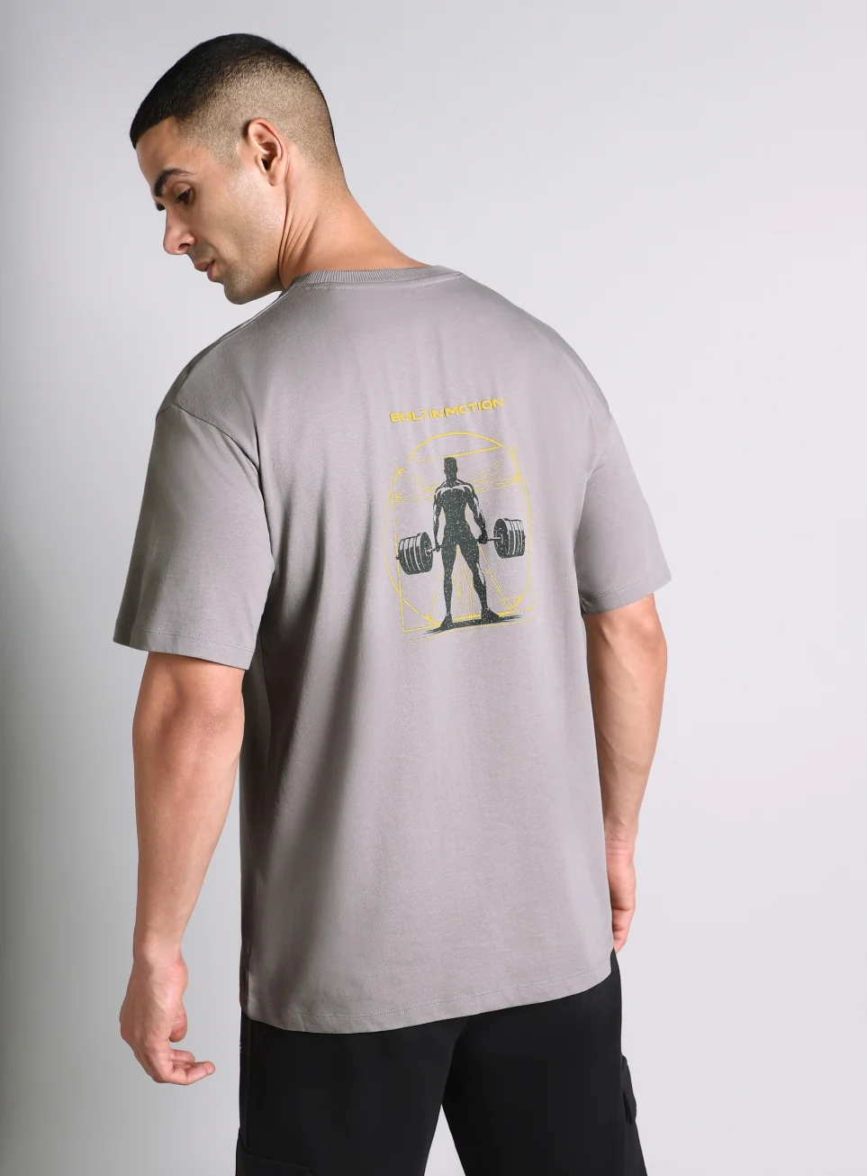 Men's Grey Built-In Motion Graphic Oversized T-shirt