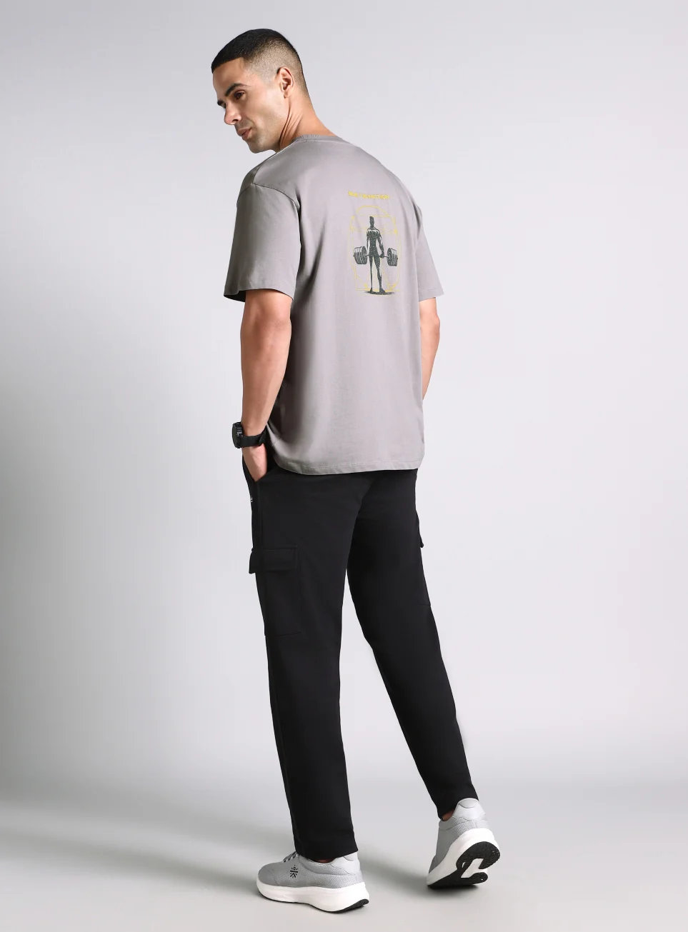 Men's Grey Built-In Motion Graphic Oversized T-shirt - Image 2