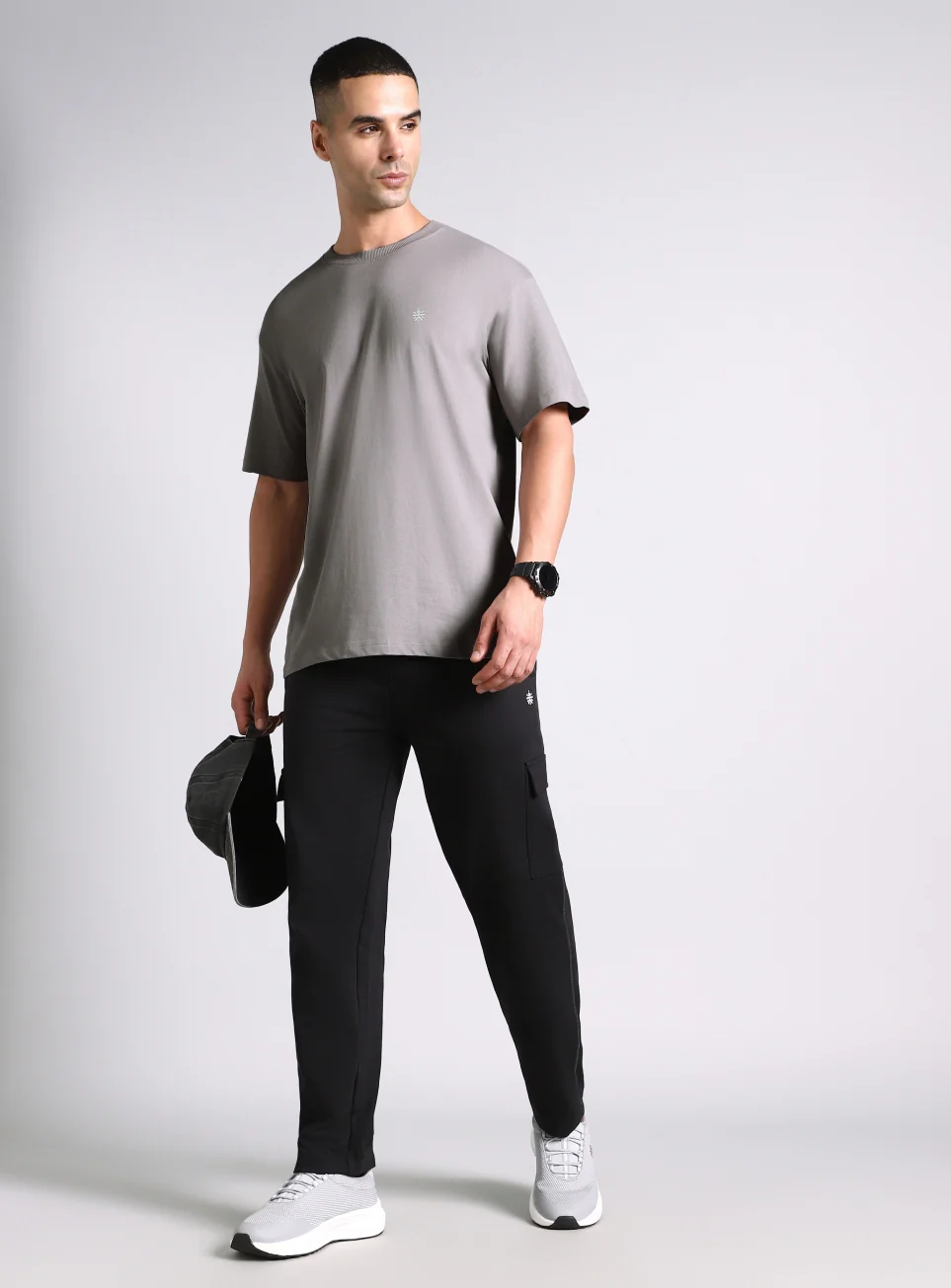 Men's Grey Built-In Motion Graphic Oversized T-shirt - Image 3