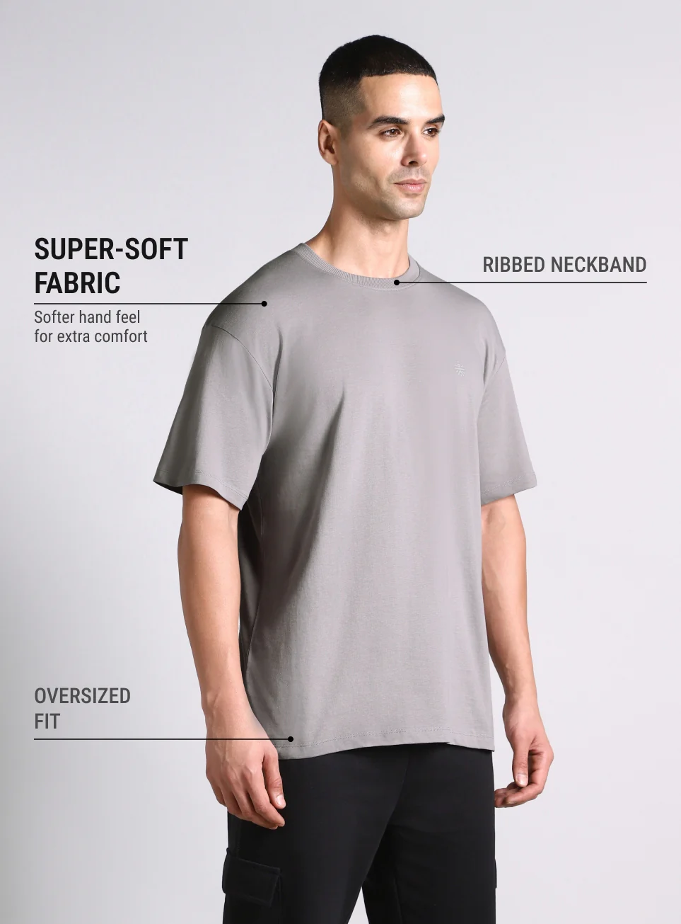 Men's Grey Built-In Motion Graphic Oversized T-shirt - Image 5