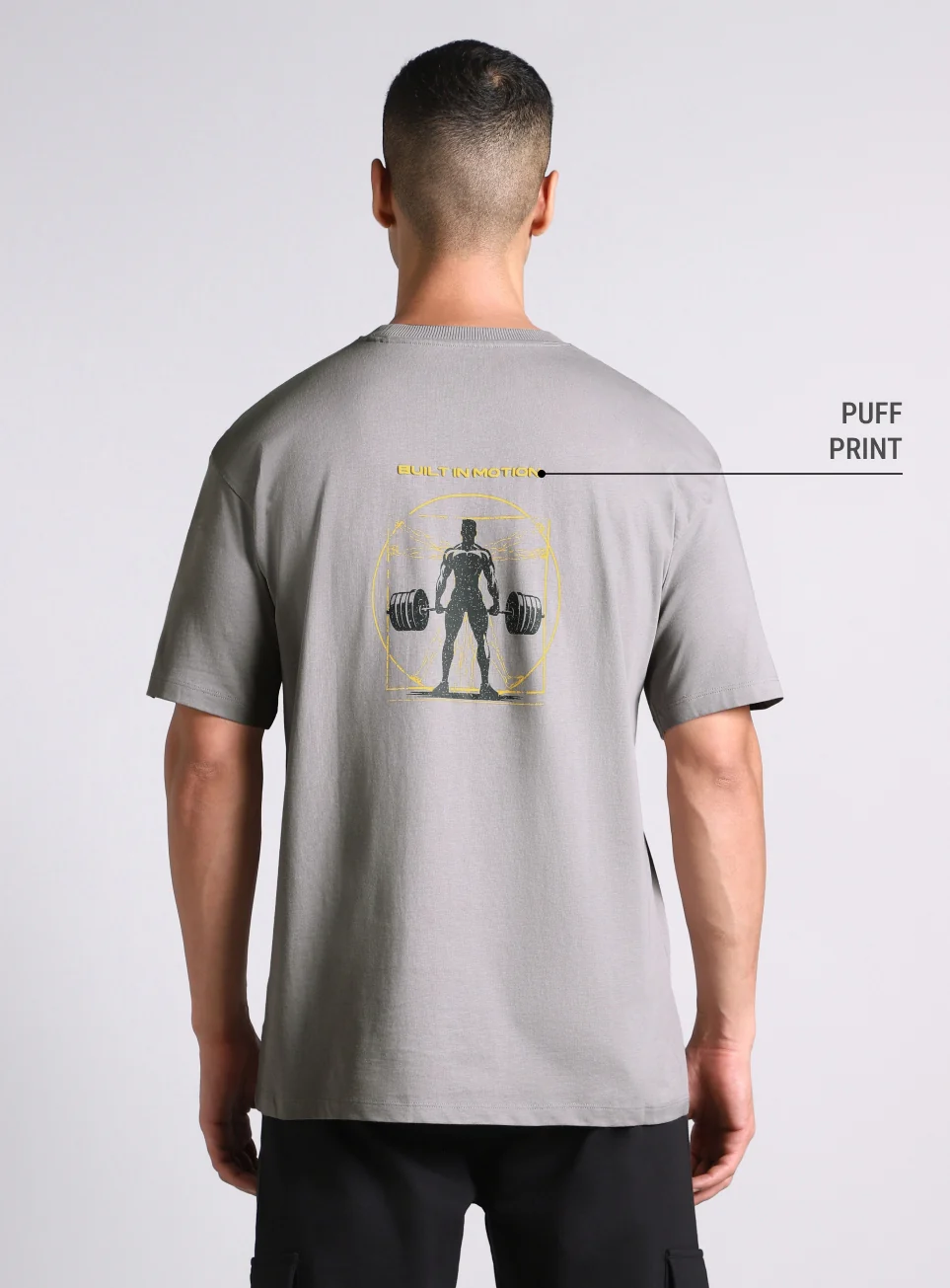 Men's Grey Built-In Motion Graphic Oversized T-shirt - Image 6