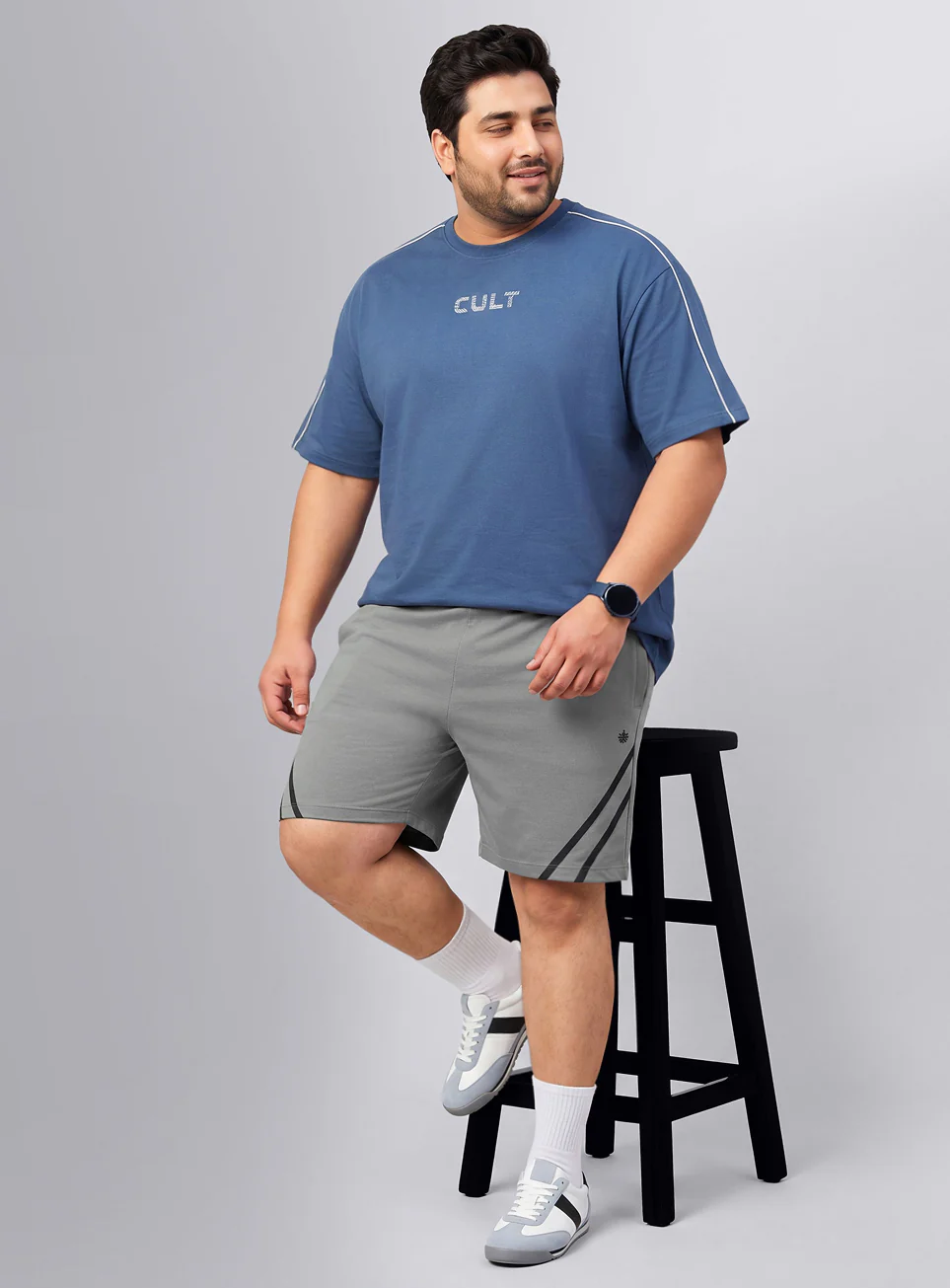 Men's Grey Contrast Panel Plus Size Shorts - Image 2