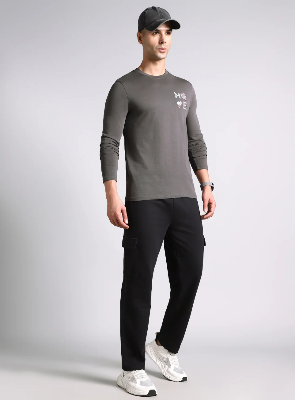 Men's Grey Courtside Print Full Sleeve T-shirt - Image 2