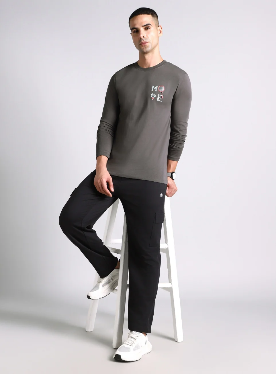 Men's Grey Courtside Print Full Sleeve T-shirt - Image 3
