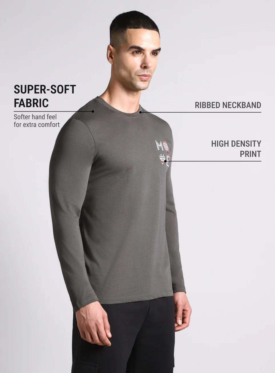 Men's Grey Courtside Print Full Sleeve T-shirt - Image 5