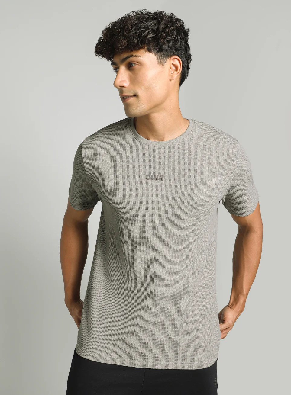 Men's Grey Essential Oversized Fit Waffle T-shirt