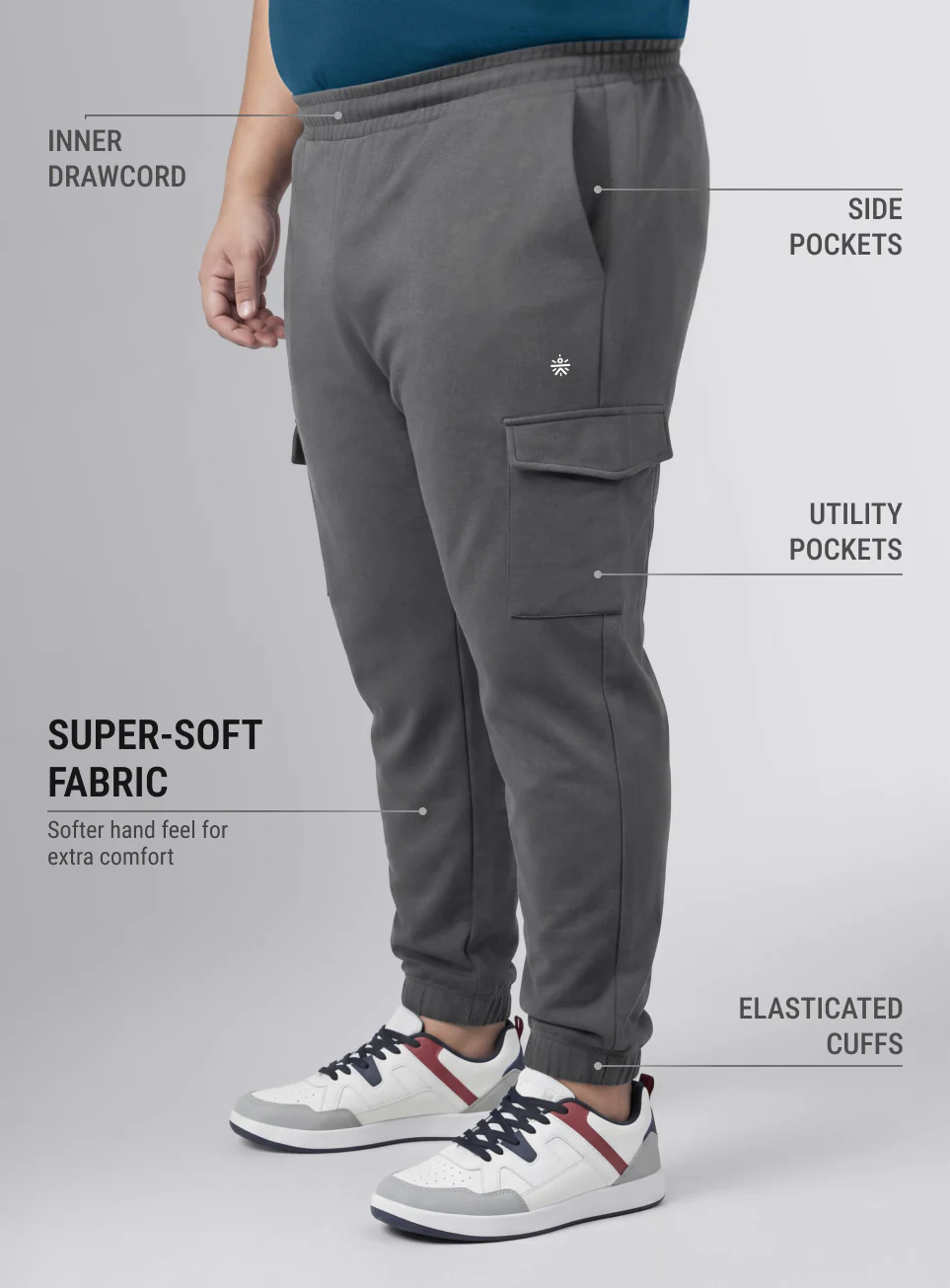 Men's Grey Move all Day Plus Size Cargo Joggers - Image 5
